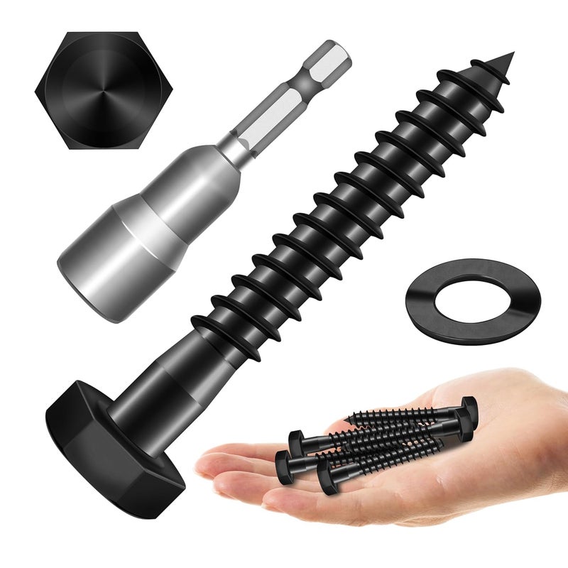MYWISH (40Sets) 1/4" x 2" Hex Head Lag Bolts, Heavy Duty Lag Screws with Washers, 304 Stainless Steel Bolts 18-8, Lag Screws Wood Screws, Partial Thread Black Oxide, 1/4 Bolt by - Image 1